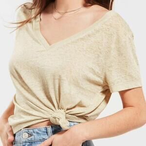 Urban Outfitters Boho Lime Green Sheer V-Neck Tee Size Large EUC